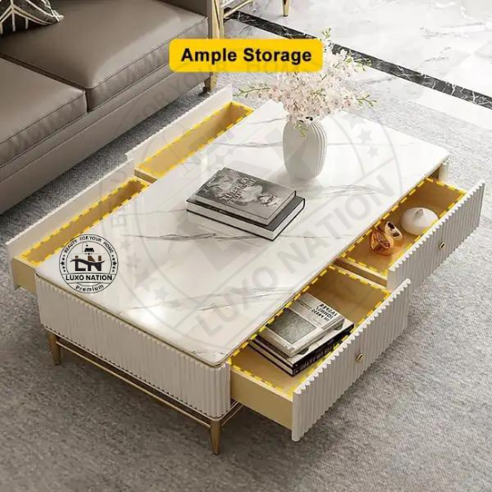 Luxo Nation Marble Top Center Table with Gold Stainless Steel Frame